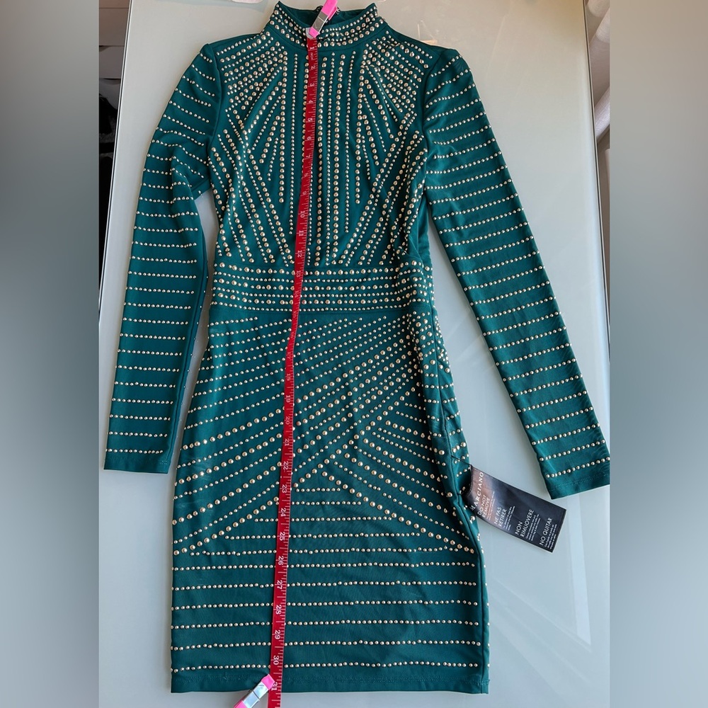 *NWT* Marciano Teal and Gold Studded Long Sleeve Dress SOLD OUT Color - Picture 8 of 11